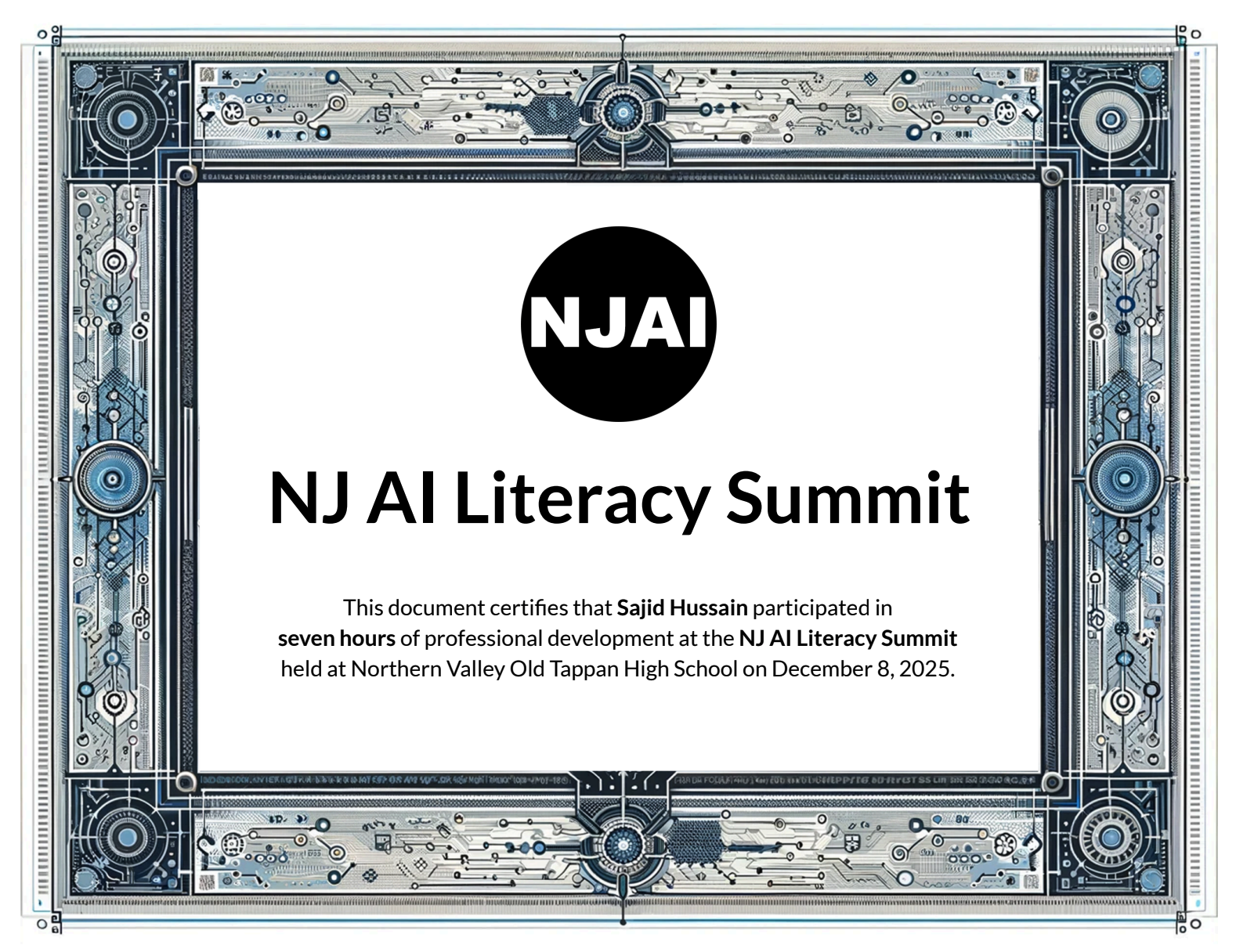 Sajid Hussain presenting at the NJ AI Literacy Summit
